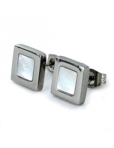 Pendientes acero "Cuadrado nácar" 9087696
